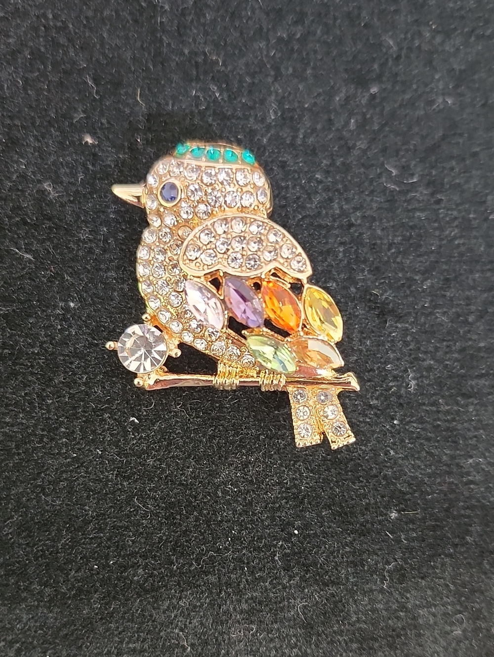 Colorful Crystal Chickadee Brooch